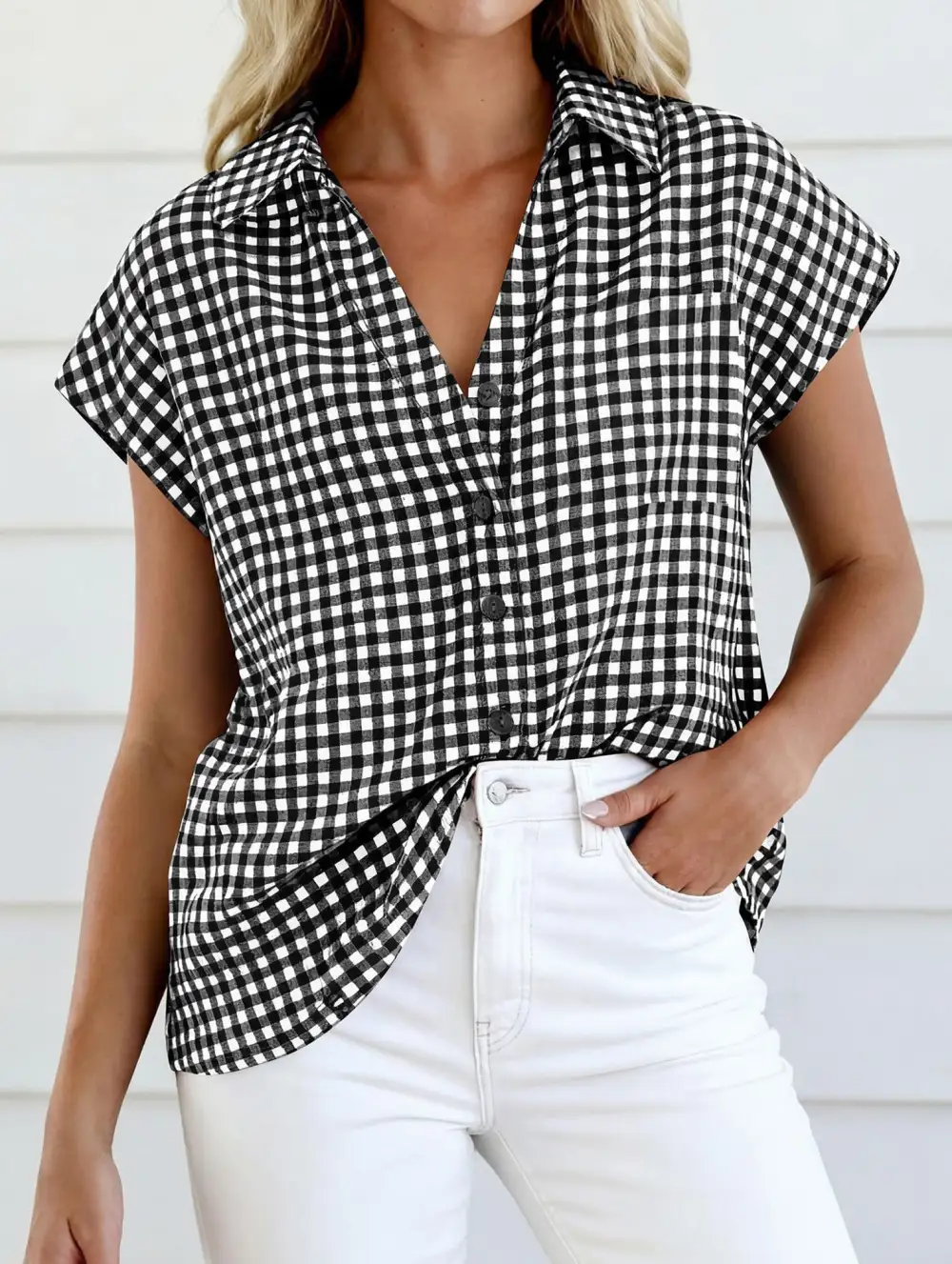 Plaid Button Loose Short Sleeve Shirt