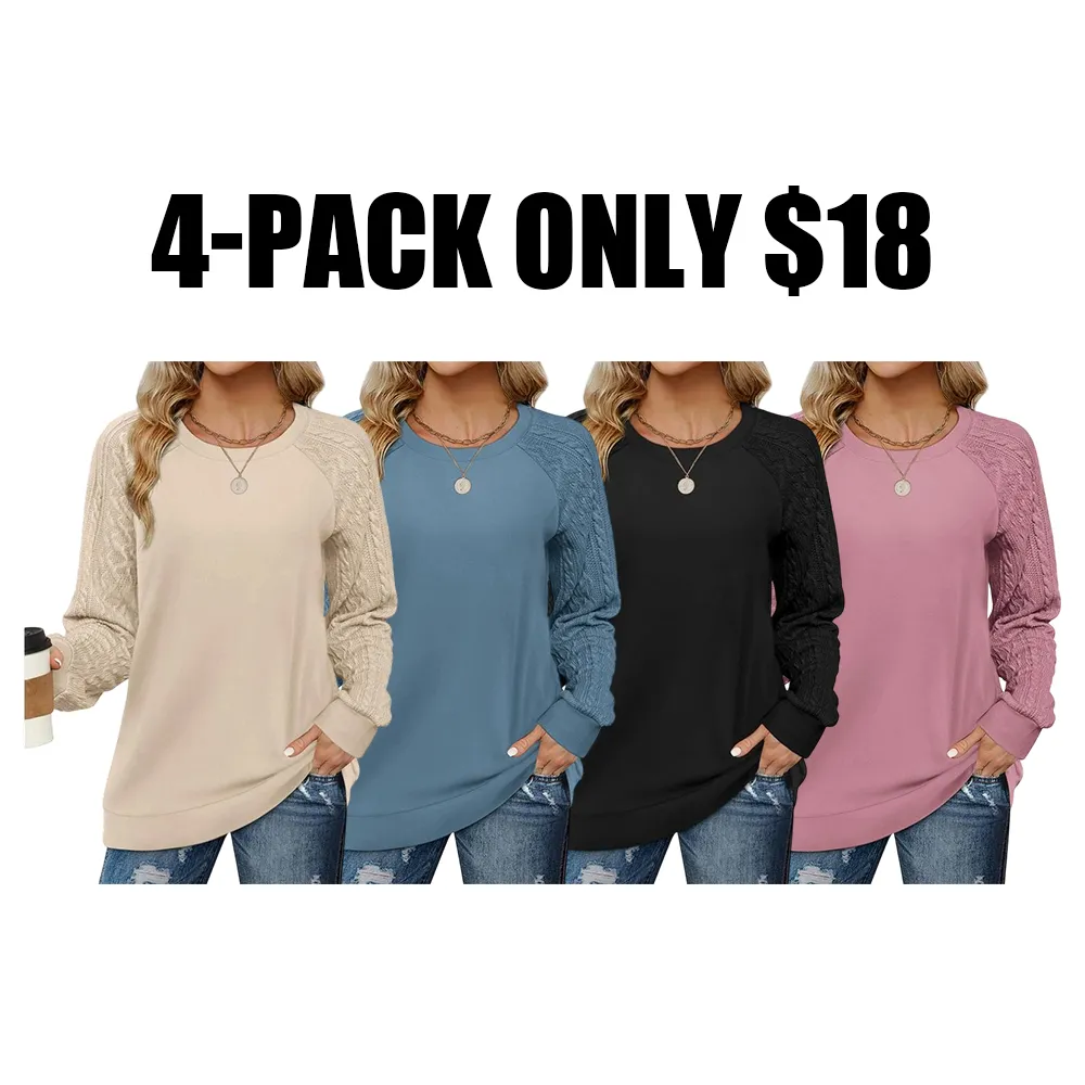 Women's crew neck cable knit sweater with long sleeves