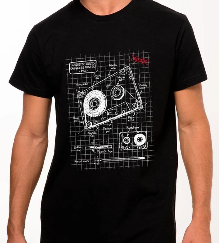 Blueprint Inspired Cassette Graphic Black T-Shirt