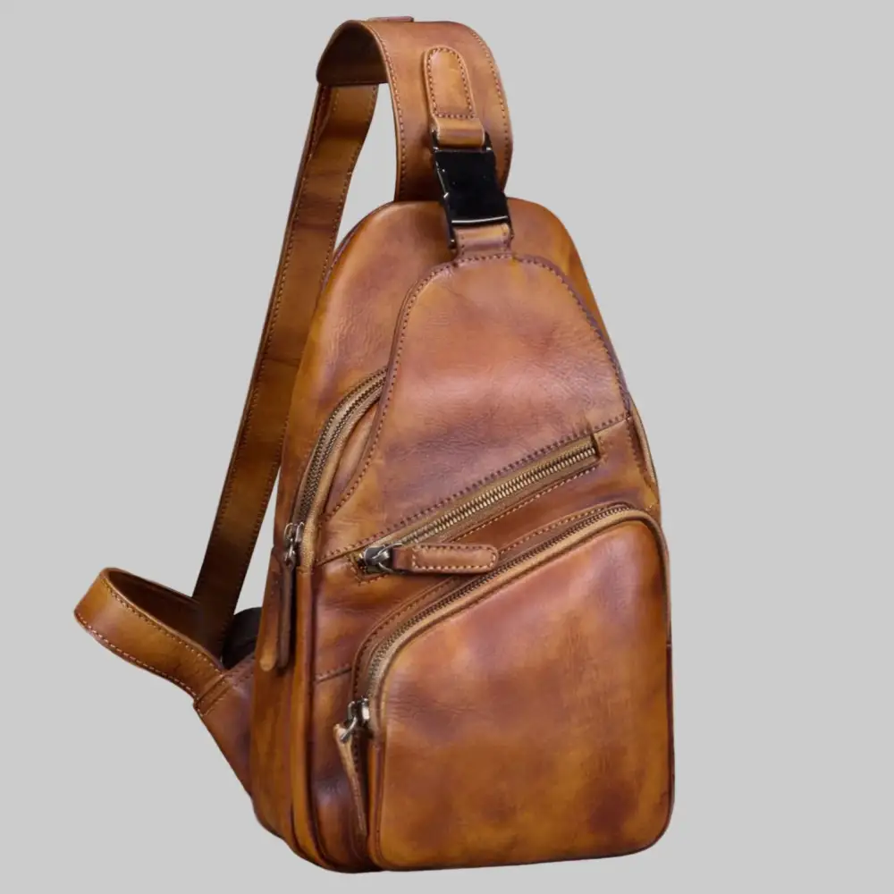 Metal Buckle Full Grain Crossbody Sling Bag