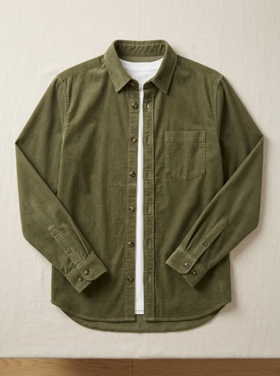 Leaf-Pattern Embroidered Long-Sleeve Men's Long-Sleeve Shirt