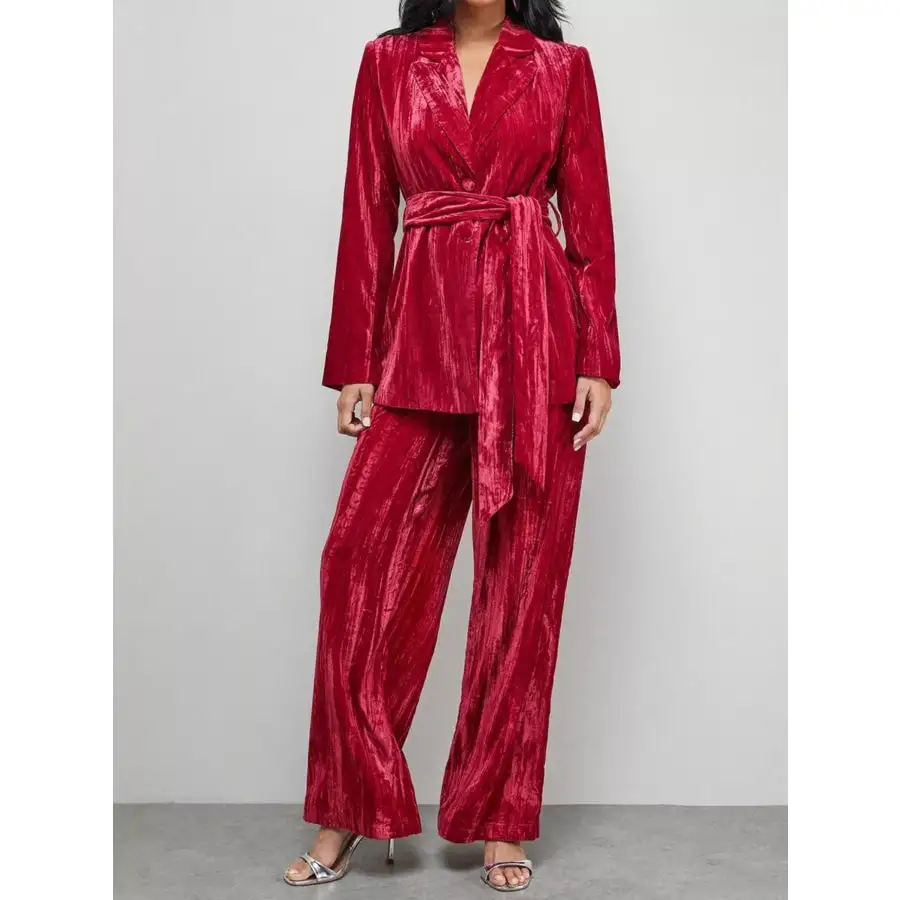 Velvet Lapel Collar Blazer and Pants Set