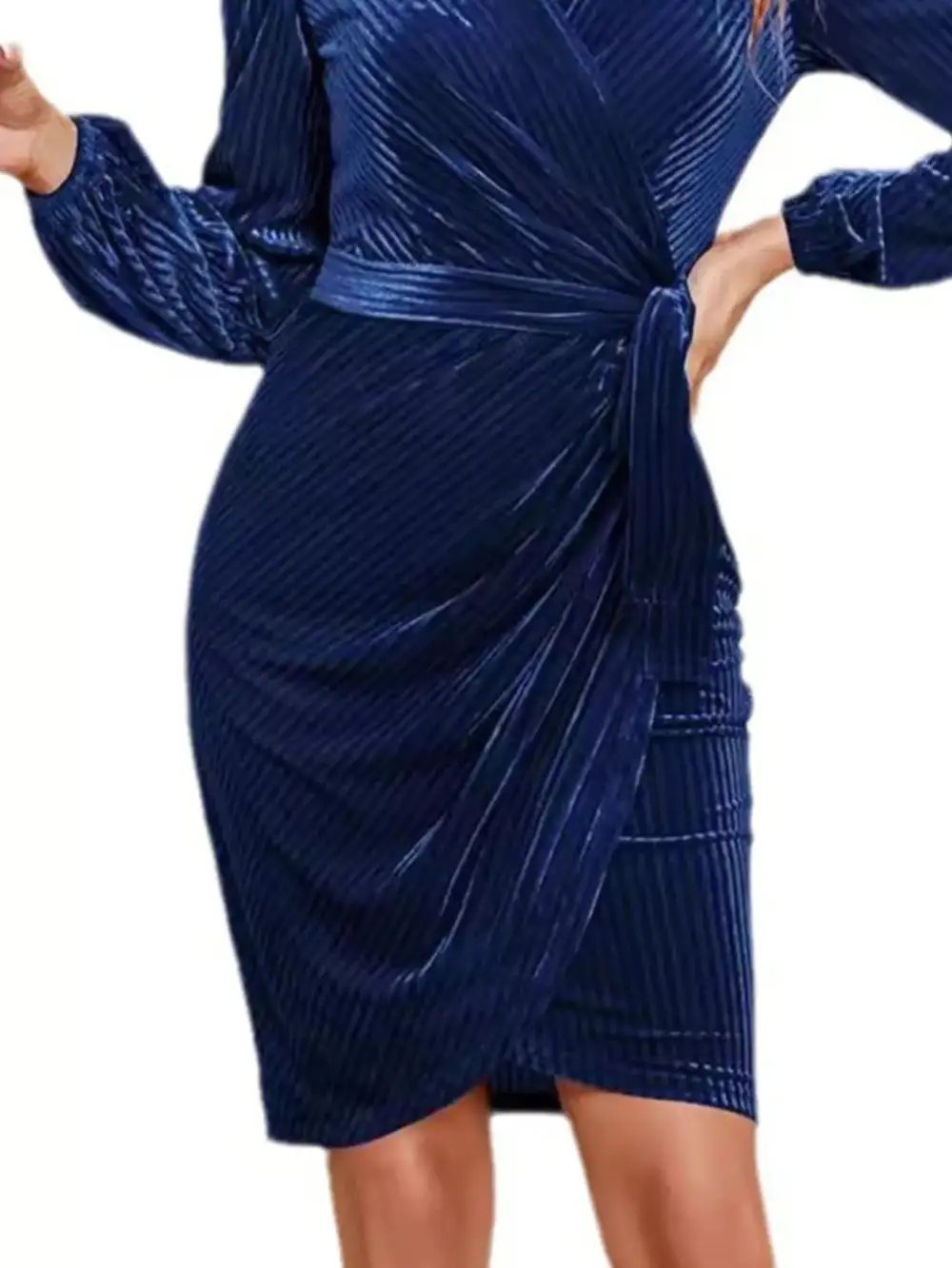 Layered Detail Tie Waist Long Sleeve Dress