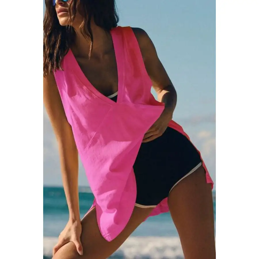 Side Slit V Neck Tank