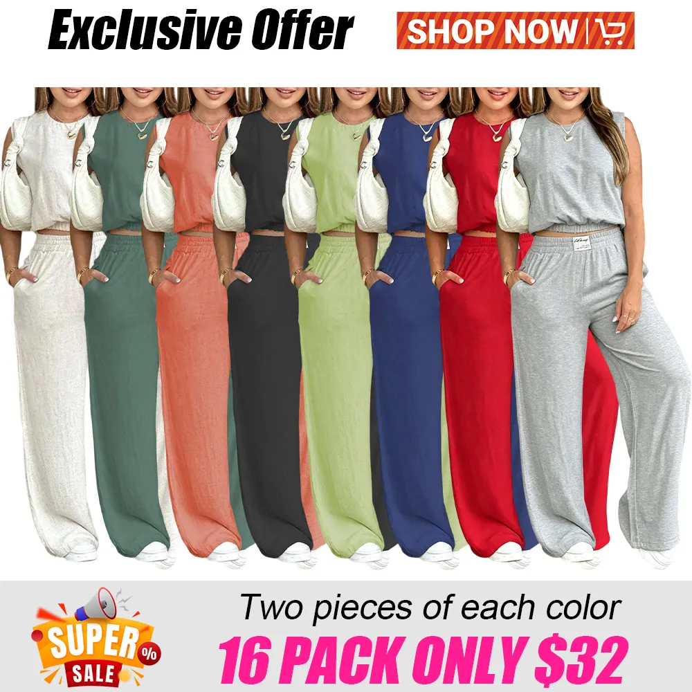 🎉Women's 2-Piece Solid Color Tank Top & Wide Leg Pants Set