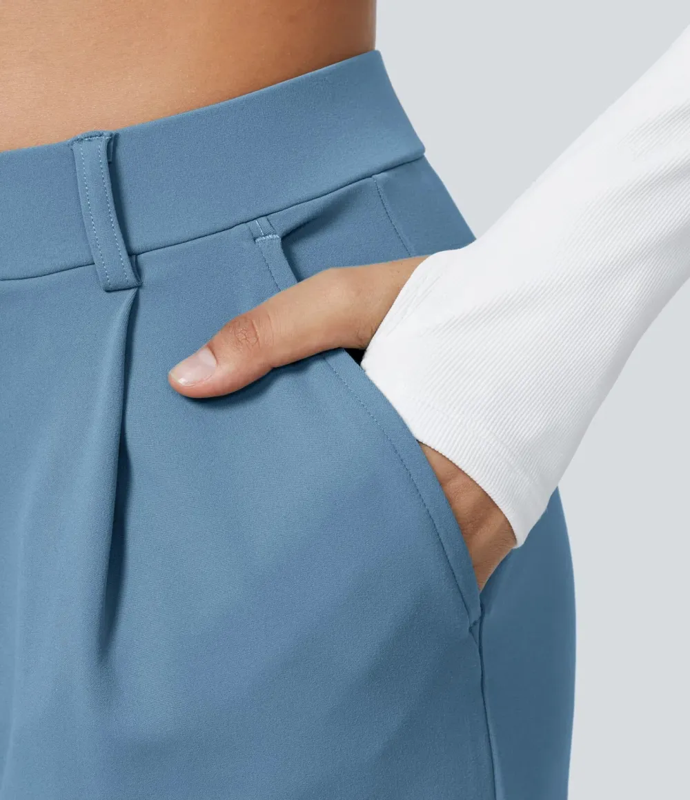 High Waisted Side Pocket Straight Leg Work Pants
