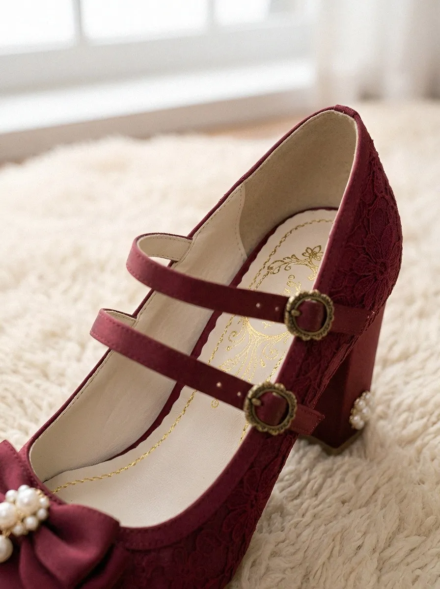 Lace Pearl Bow Women's Bavarian Occasion Heels