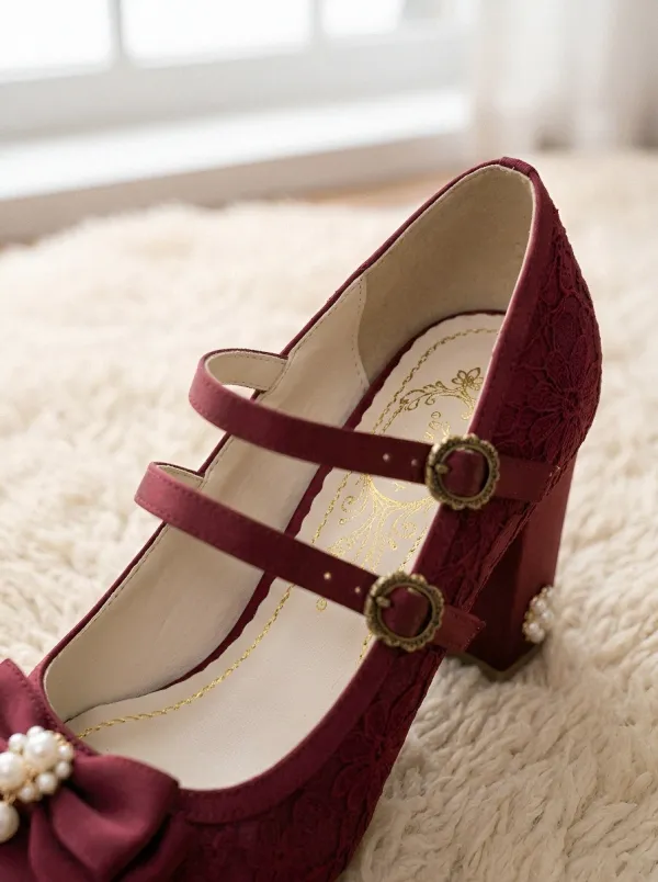 Lace Pearl Bow Women's Bavarian Occasion Heels