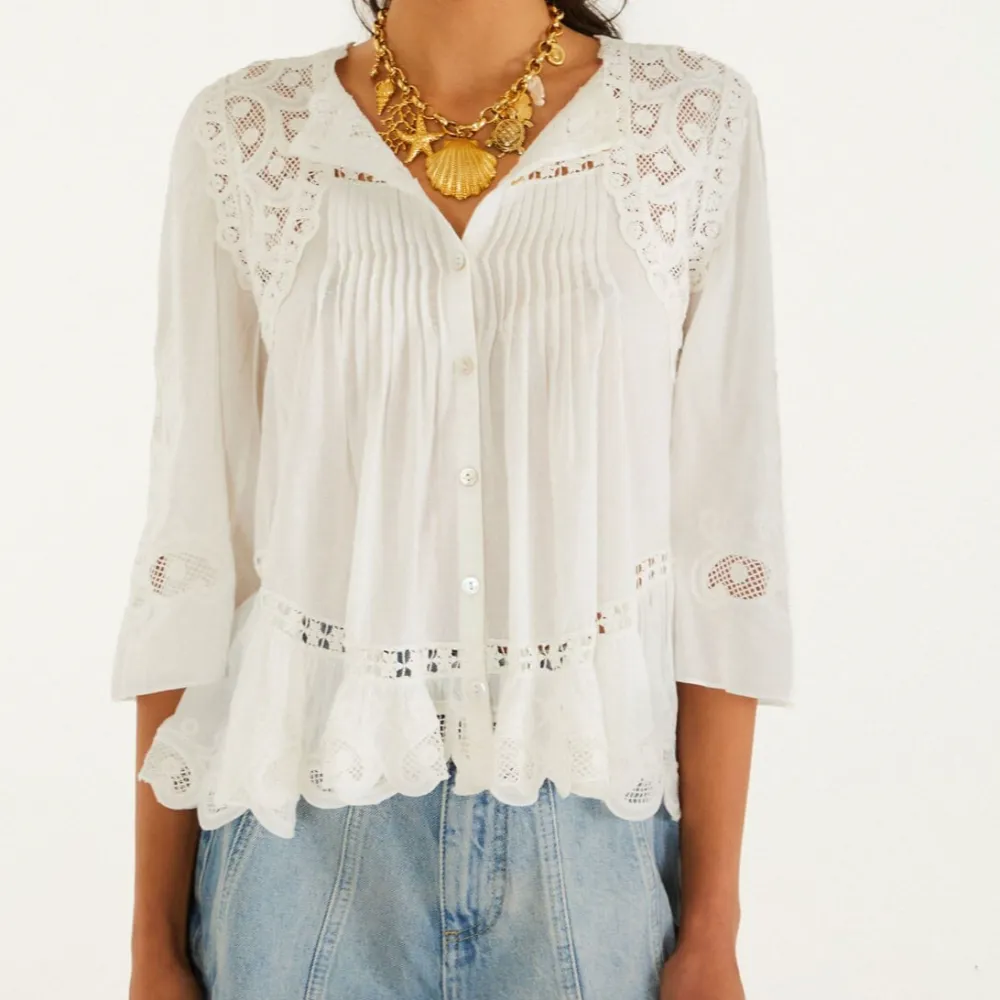 Embroidered Eyelet Short-Sleeve Blouse