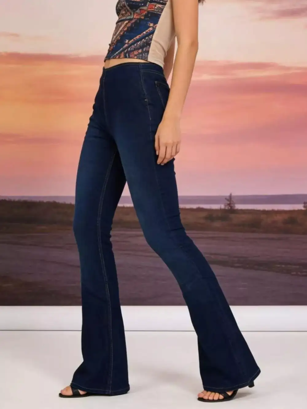 Washed High Waist Flare Leg Denim Jeans
