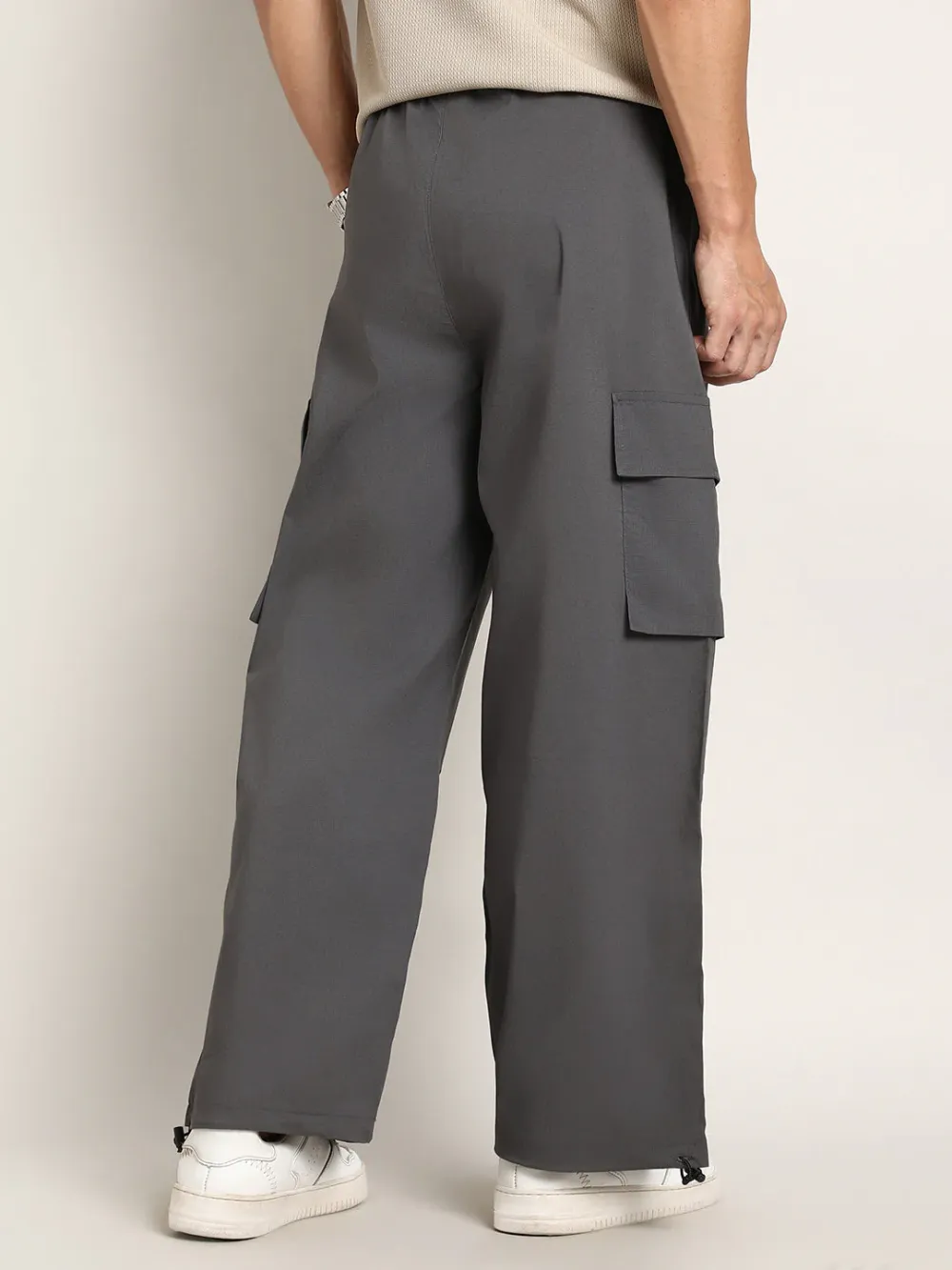 Grey Mid Rise Relaxed Cargo Trousers