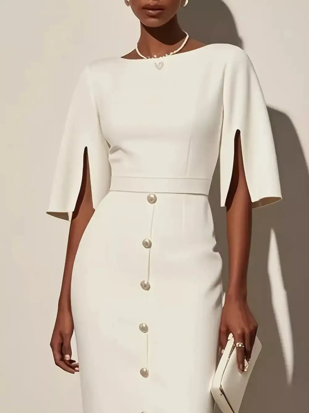 Polished Detail Slit Midi Dress