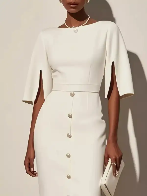 Polished Detail Slit Midi Dress
