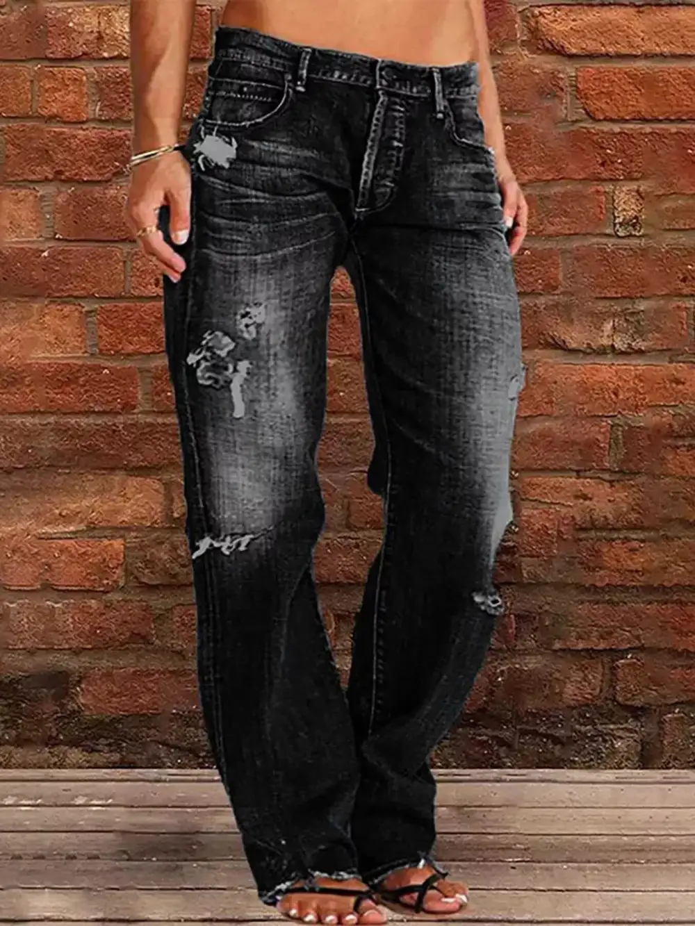 Loose Fit Distressed Denim Jeans