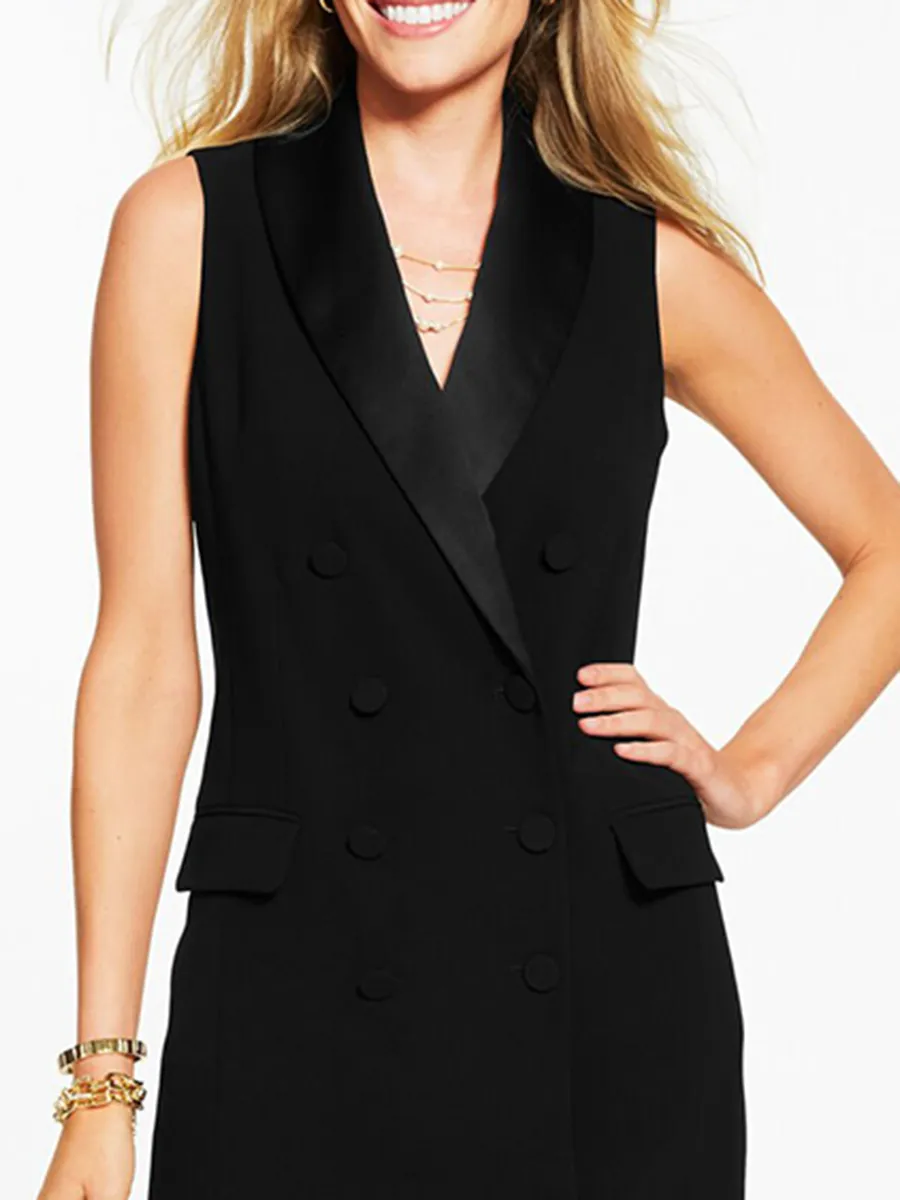 Women'S Black Sleeveless Double-Breasted Blazer Dress