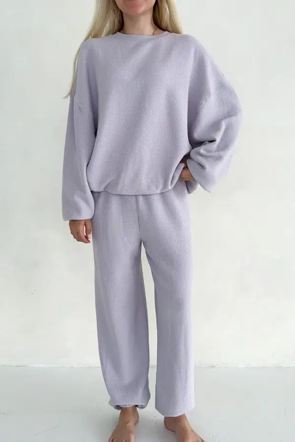 Roomy Fit Waffle Knit Sweatshirt