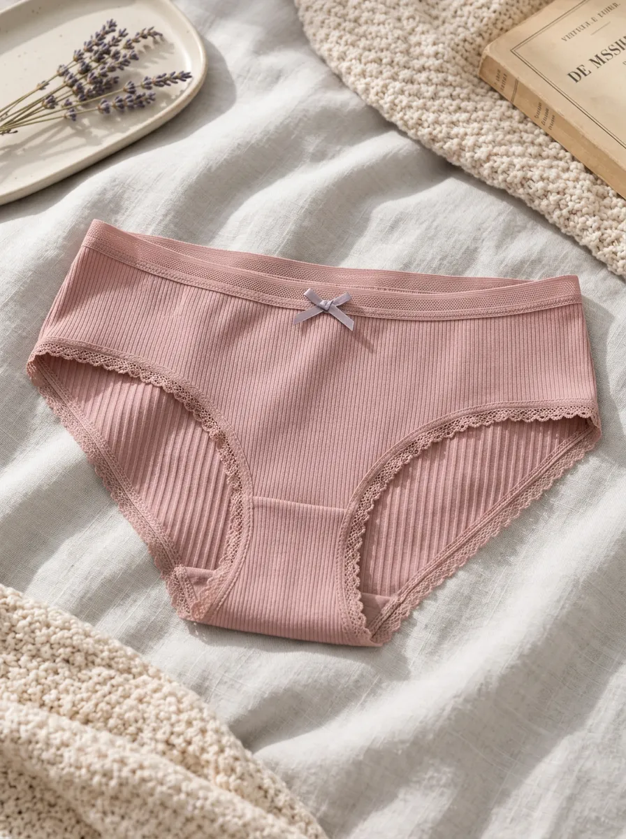 Women's Everyday Ribbed Lace Trim Bowknot Panties