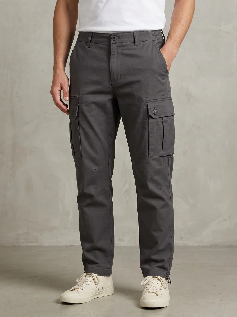 Men's Casual Outdoor Multi-Pocket Grey Cargo Pants