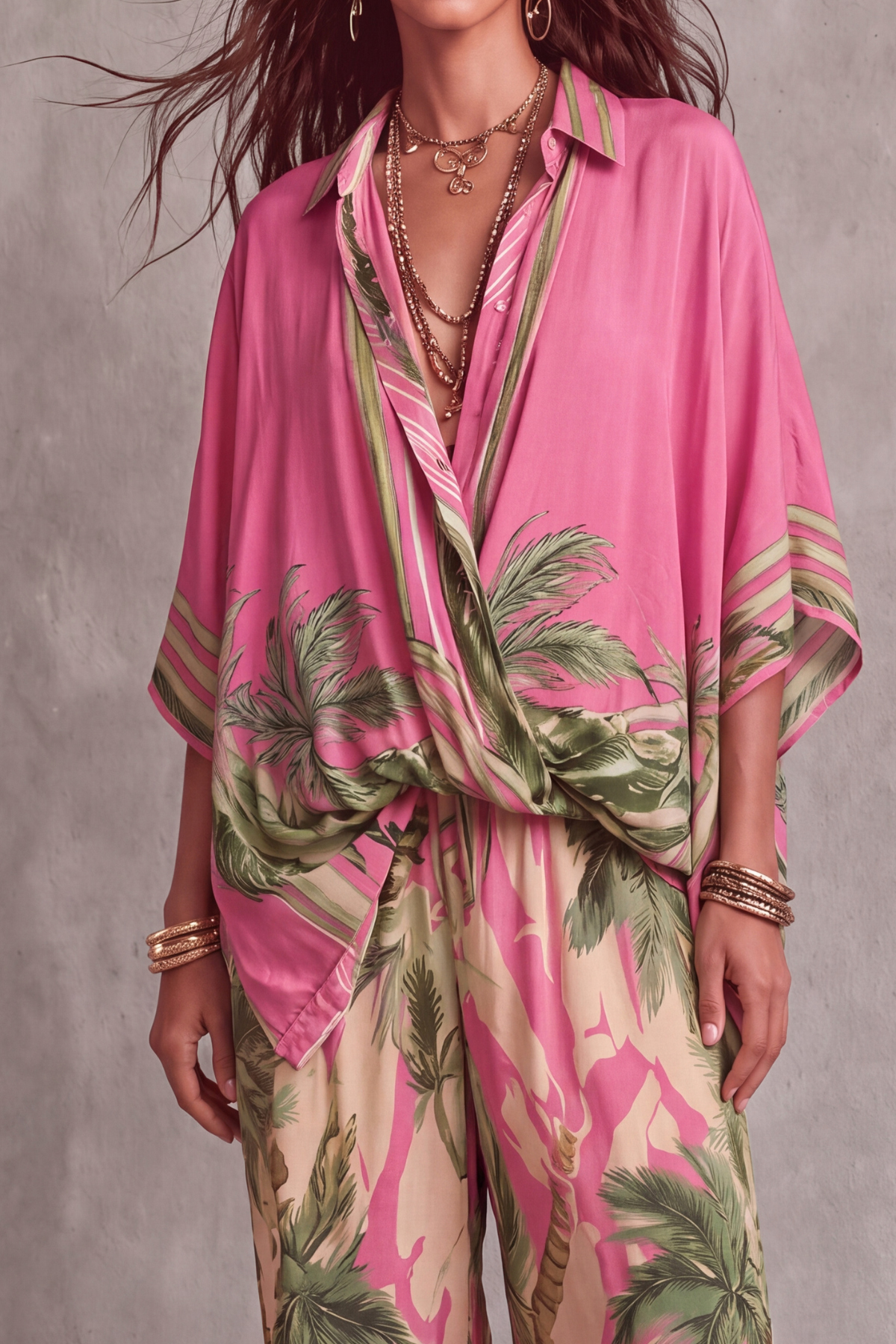 Batwing Sleeve Printed Matching Pants Set