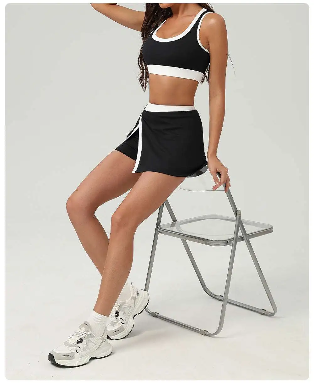 Contrast-Trim Quick-Dry Bra, Skort and Shorts Active Set