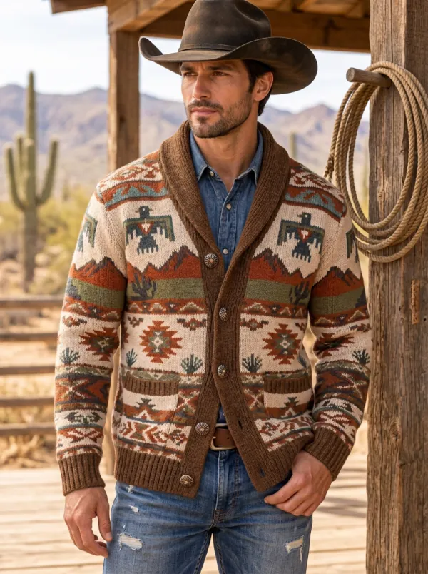 Dusty Trail Southwestern Ranchwear Edit Men's Western Cardigan
