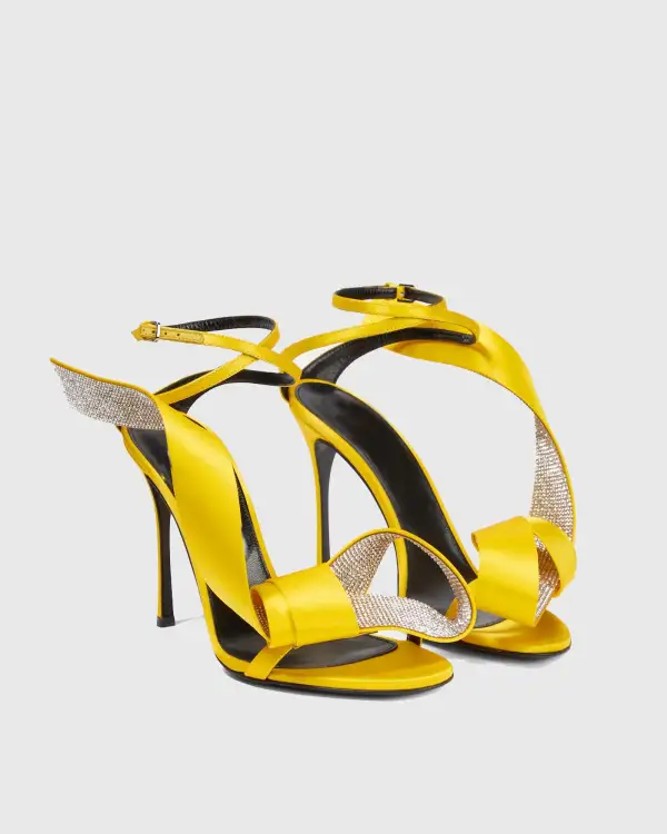 Spiral Rhinestone Bow Strap Sandals in Yellow