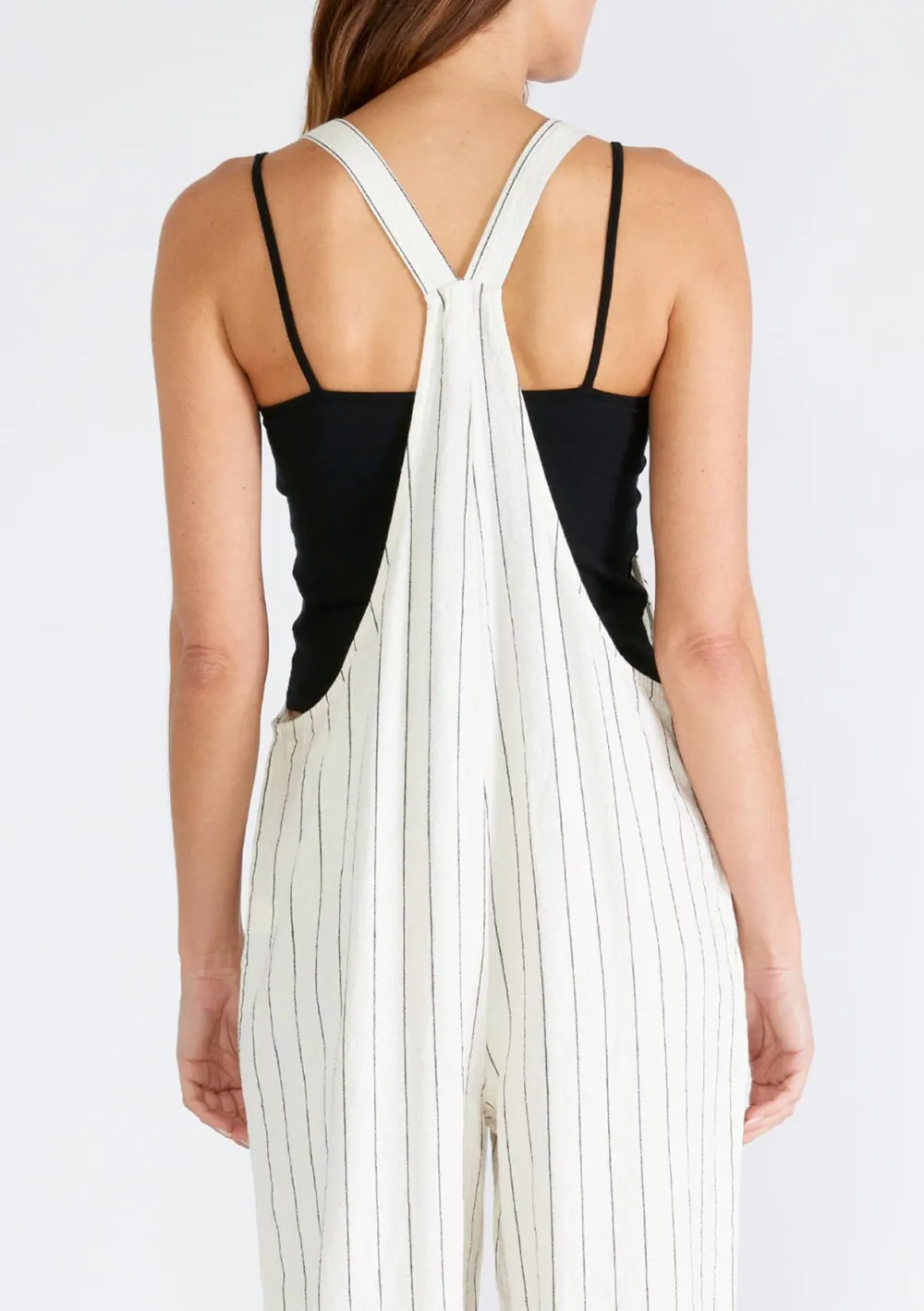 Striped Wide Strap Jumpsuit with Pockets