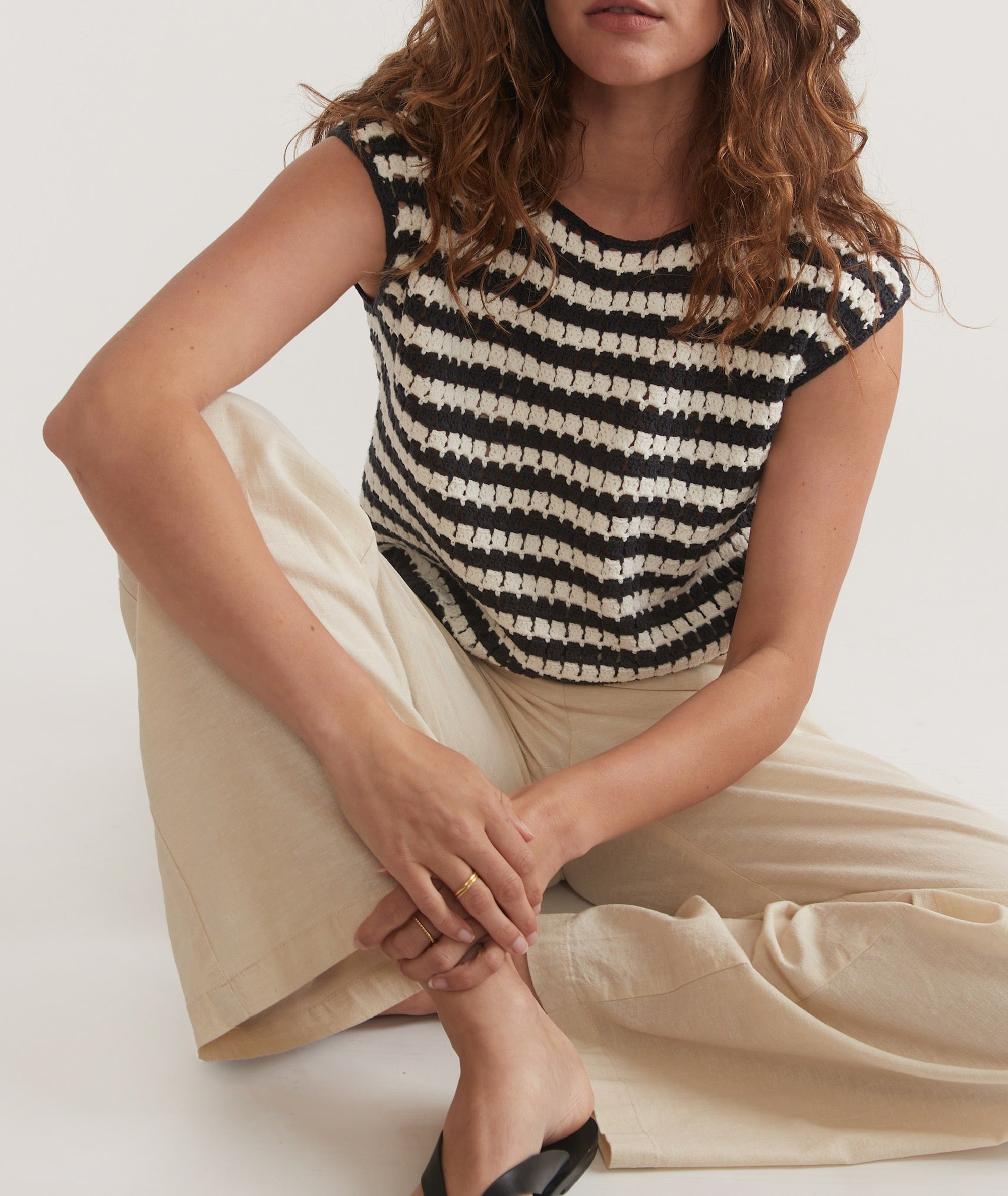 Sleeveless Striped Knit Blouse