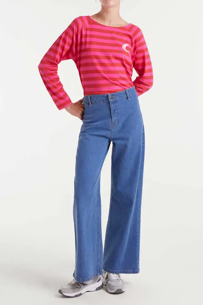 Striped Embroidered Long Sleeve Relaxed Tee