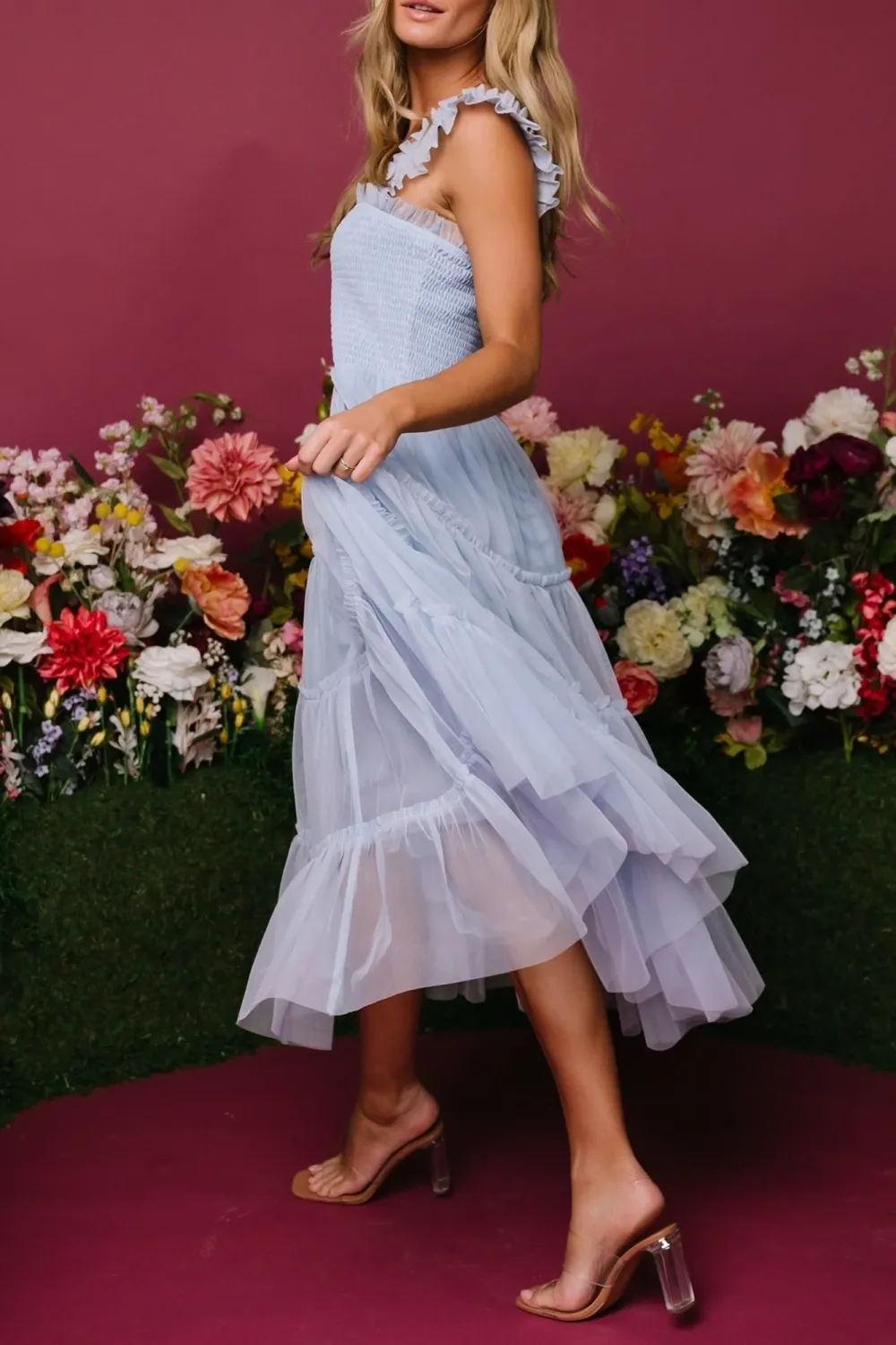 Versatile Fluttering Sleeves Sheer Dress