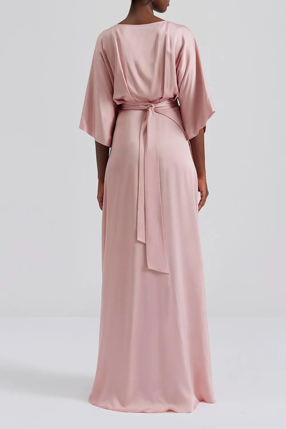 Wrap Style Satin Maxi Dress