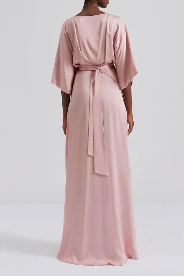 Wrap Style Satin Maxi Dress