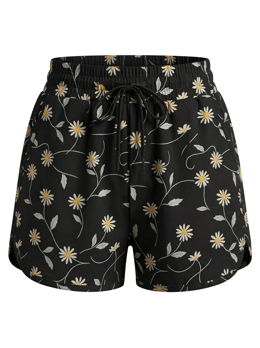 Women's Daisy Leaf Drawstring Casual Shorts