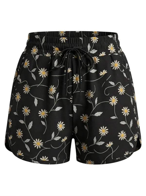 Women's Daisy Leaf Drawstring Casual Shorts