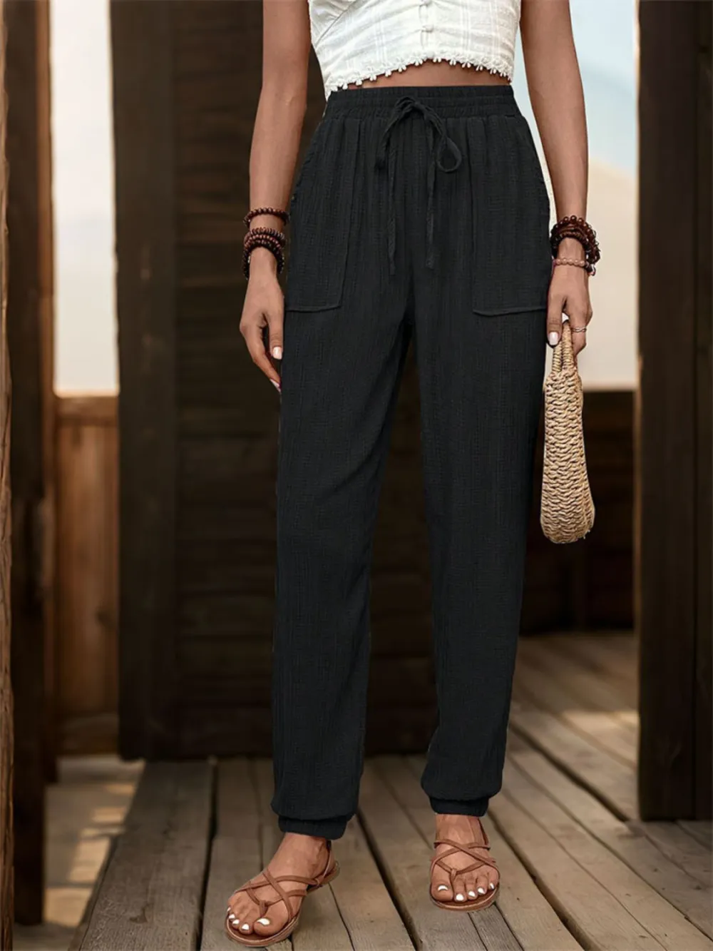 High-Waist Pocketed Jogger Pants