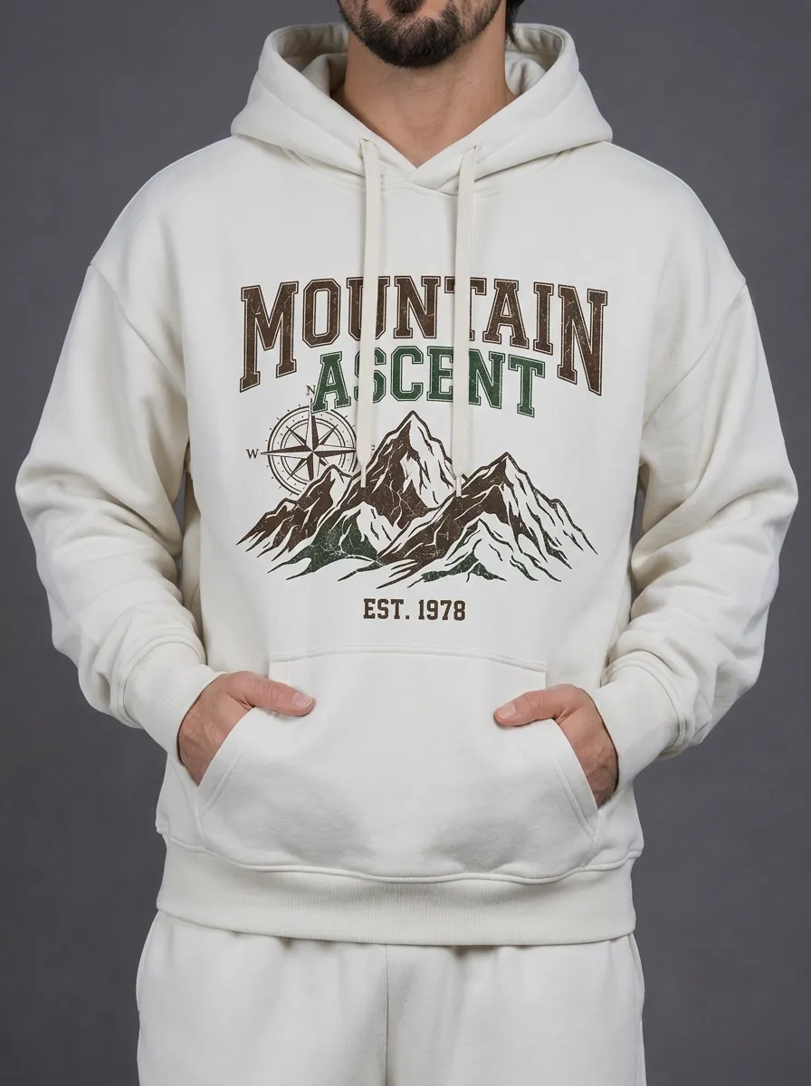 Men's Outdoor Hiking Mountain Ascent Compass Printed Hoodie