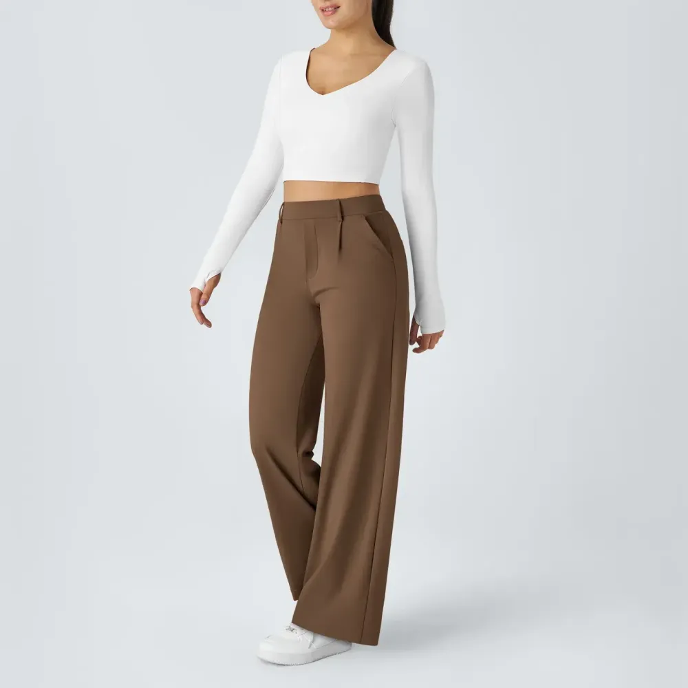 High Waisted Side Pocket Straight Leg Work Pants