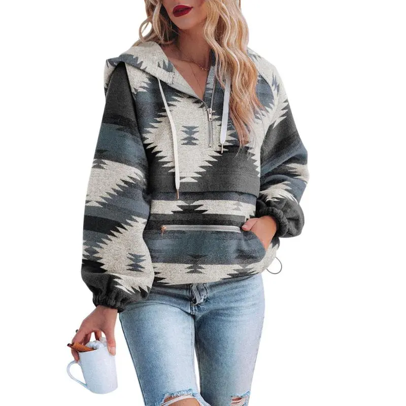 🧶 Women’s Oversized Aztec Zip Up Hoodie – Cozy, Chic & Effortlessly Cool