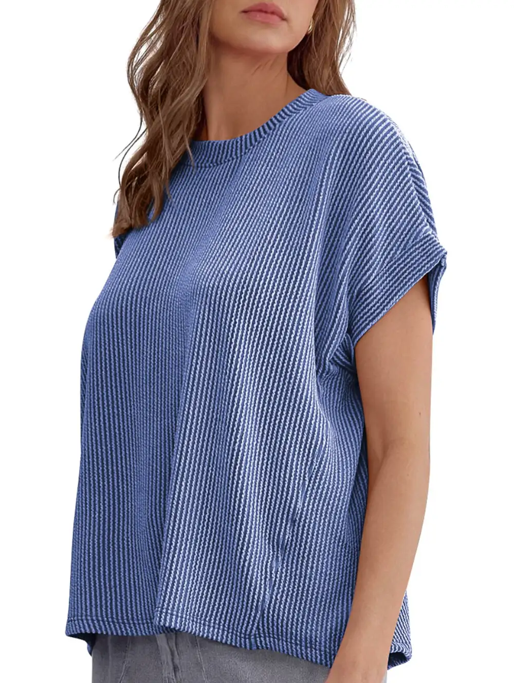 Ribbed Knit Crew Neck Tee