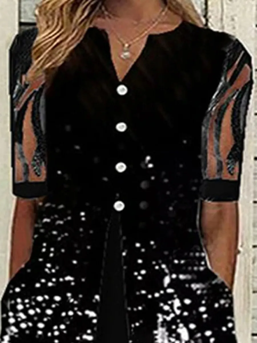 V-neck Casual Loose Gradient Print Short Sleeve Midi Dress