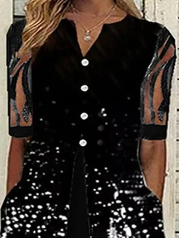 V-neck Casual Loose Gradient Print Short Sleeve Midi Dress