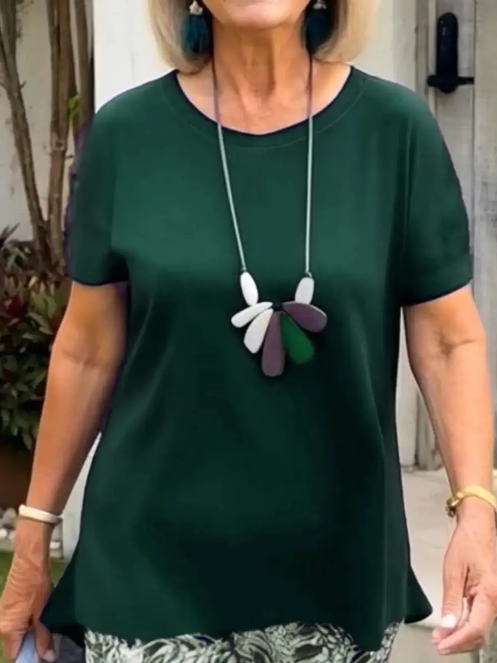 Full Size Round Neck Short Sleeve Top and Pants Set Plus Size Available