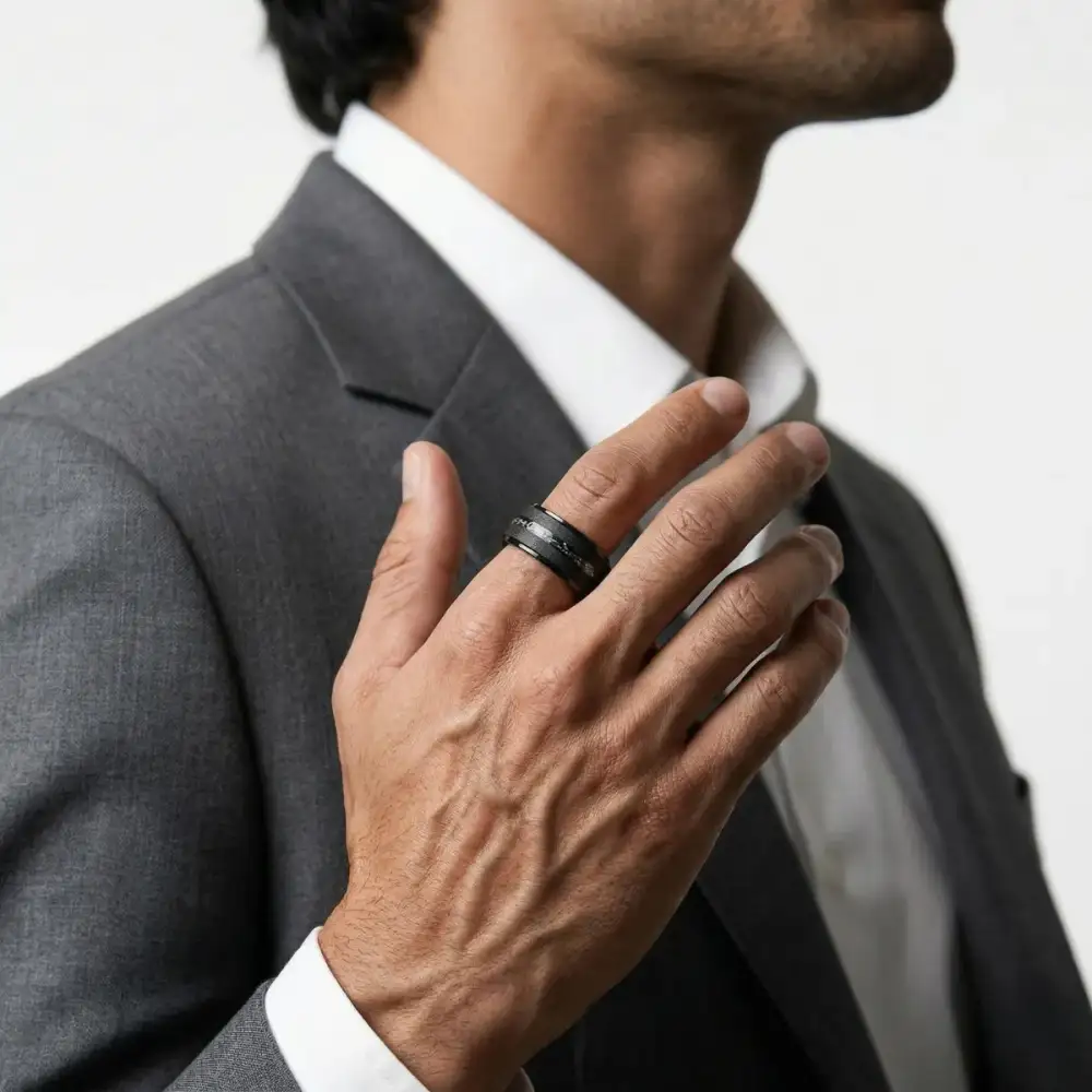 Men's Meteorite Tungsten Ring