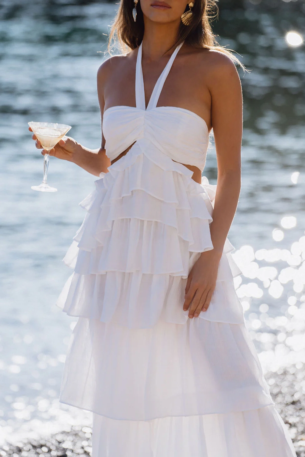 White Ruffle Maxi Dress
