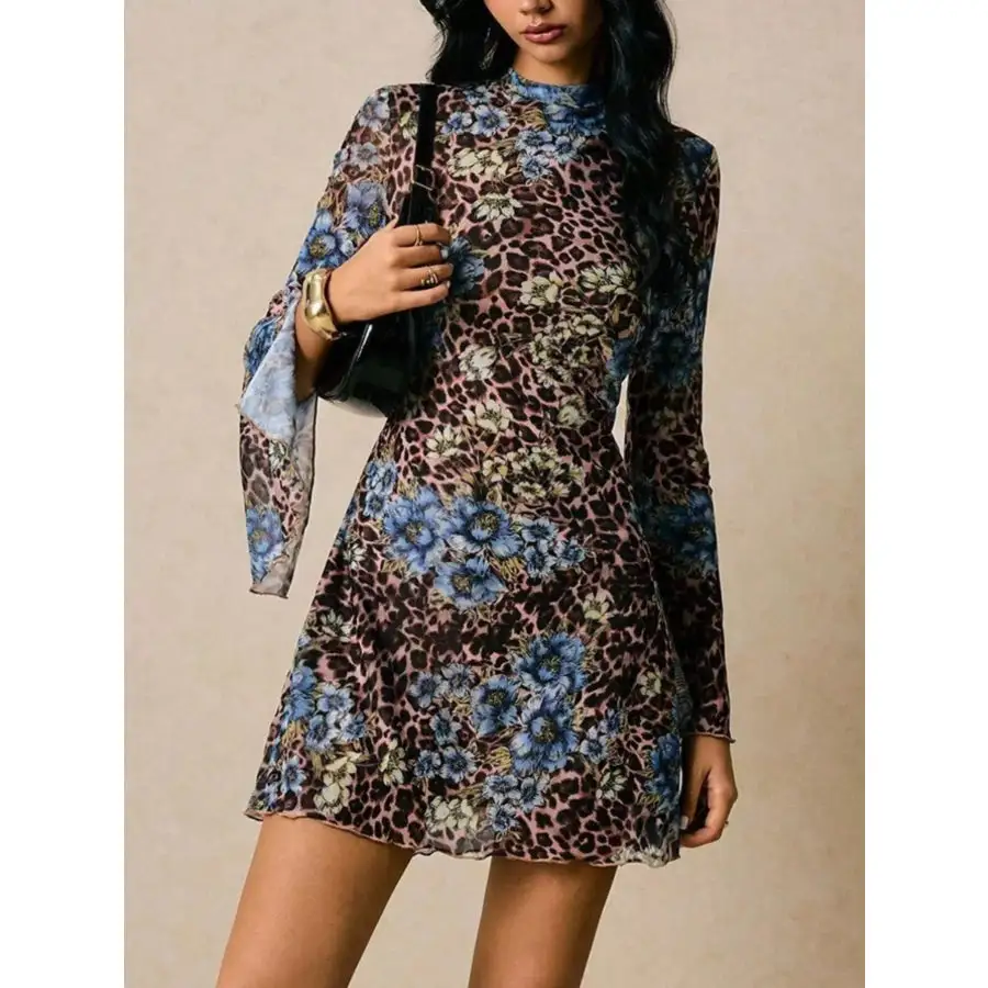 Print Slit Sleeve Mini Dress
