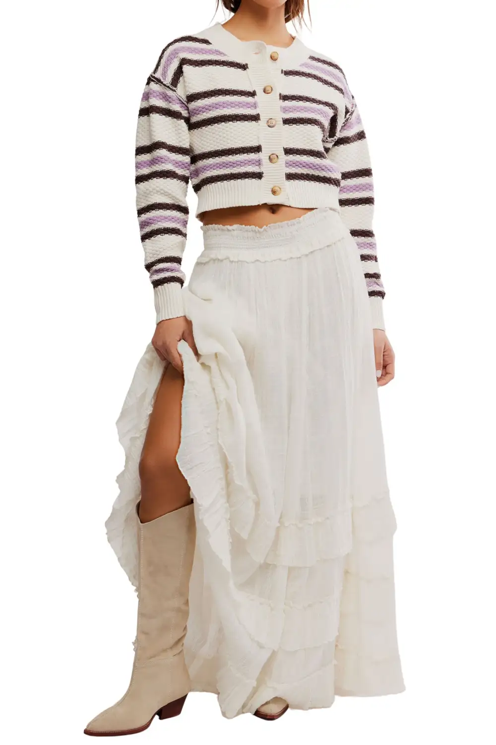 Striped Textured Button Front Relaxed Cardigan
