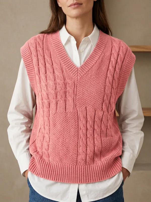 Autumn Cable Vneck Sweater Vest