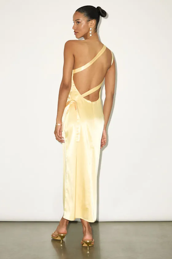 Yvonne Rust Orange Satin One-Shoulder Midi Dress