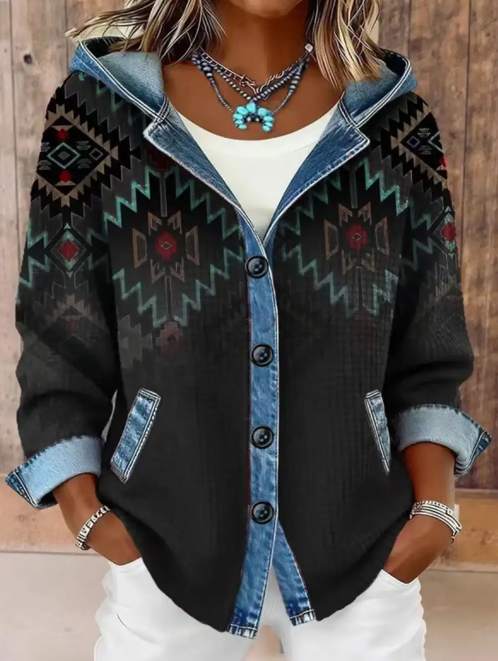 Loose Plaid Hooded Cardigan Sweatshirt