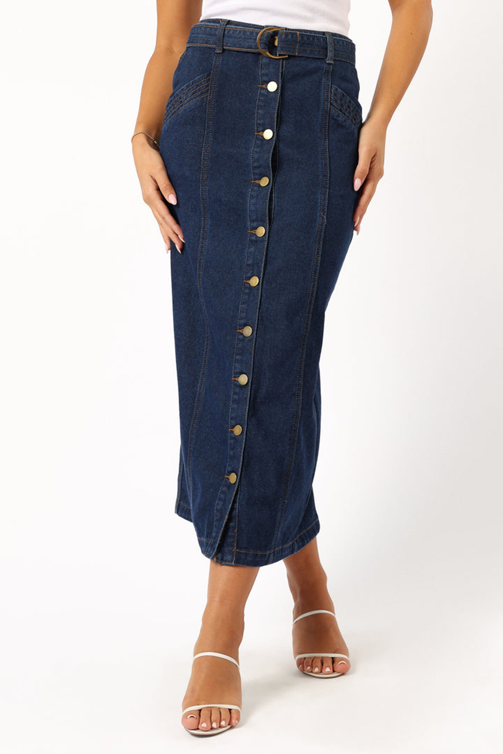 COMFORTABLE MIDI DENIM SKIRT